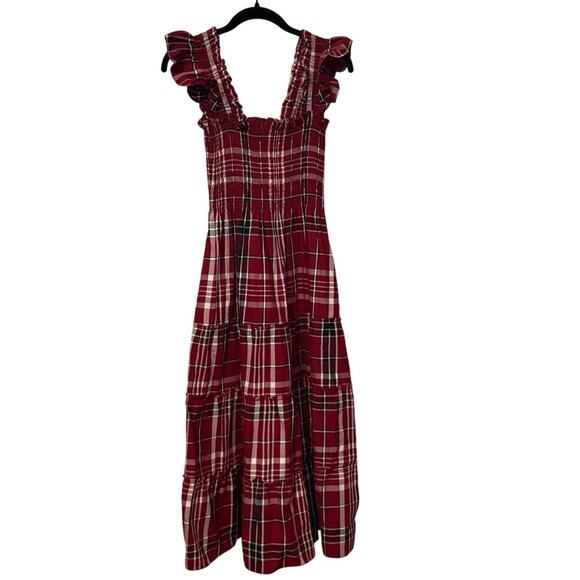 Hill House Dresses & Skirts - Hill House 100% Cotton Red Plaid Smocked Ruffle Ellie Nap Midi Dress Size Small